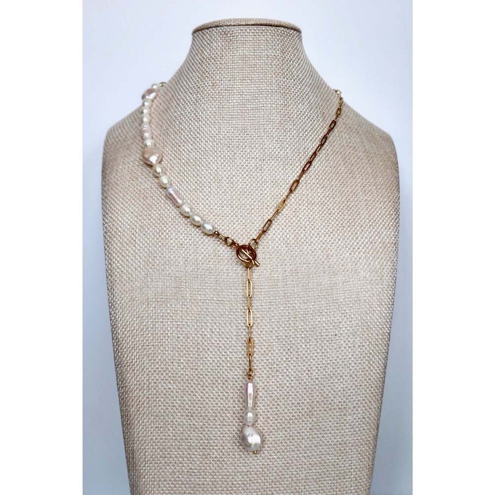 Caelova – Freshwater Pearl Lariat Necklace - 18in - Picture 3 of 7